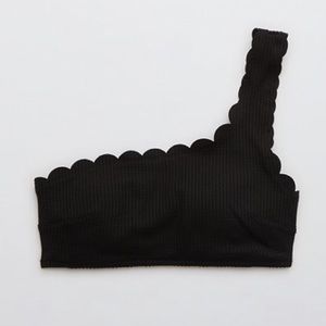AERIE SCALLOPED WAFFLE KNIT ONE SHOULDER BIKINI TOP